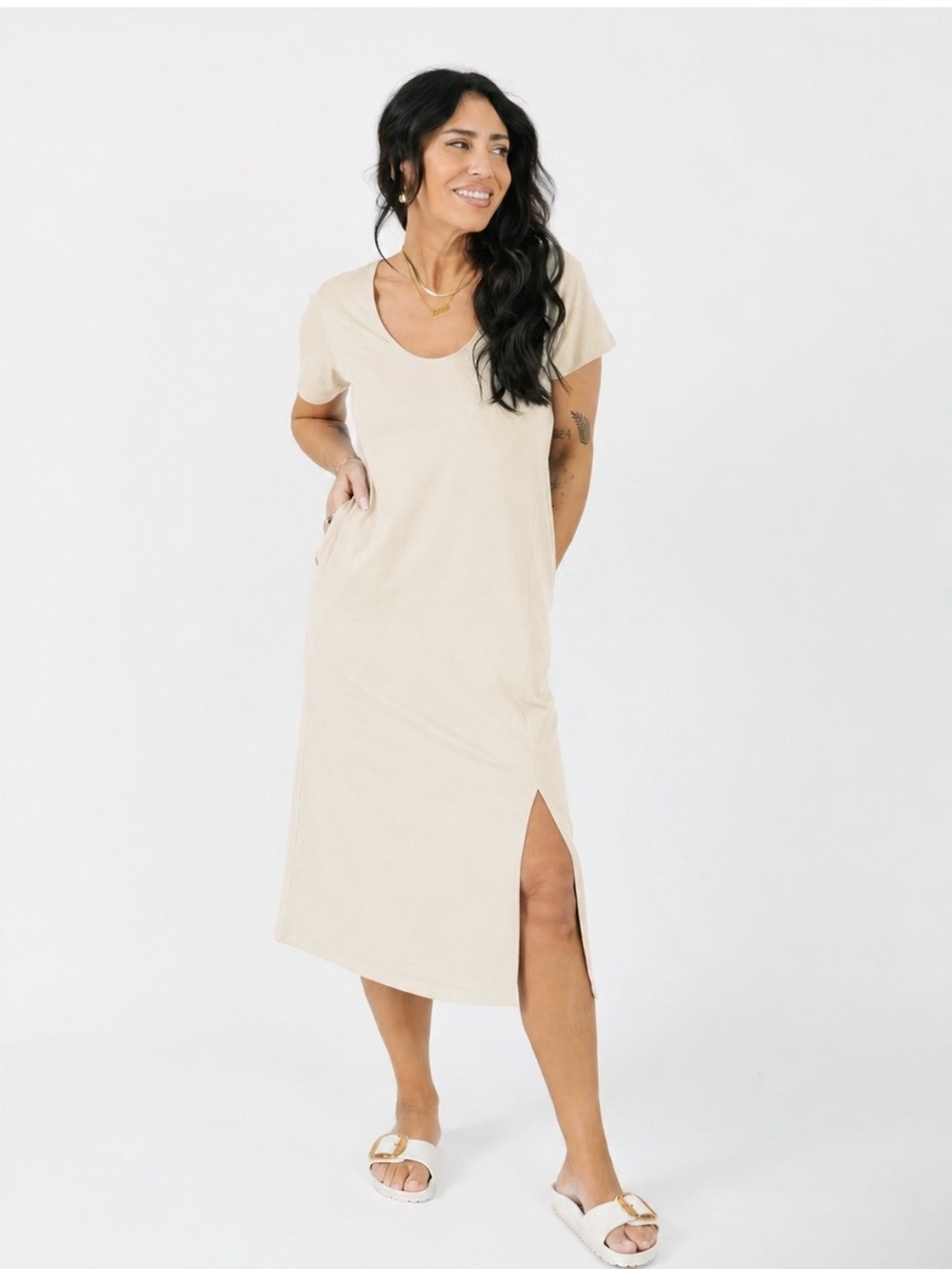 Smash + Tess Bamboo Midi Tee Shirt Dress - Pale Butter Yellow - US M